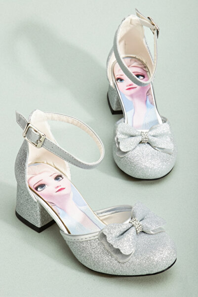 Cappale Ασημένια παιδικά παπούτσια με τακούνι με φιόγκο