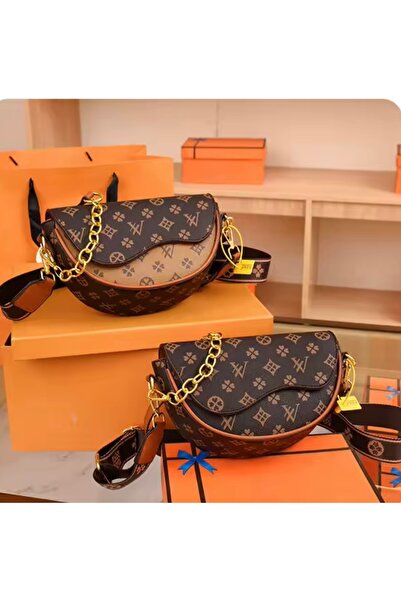 Ch حقيبة كتف هلالية عصرية بنقش المونوغرام الكلاسيكي