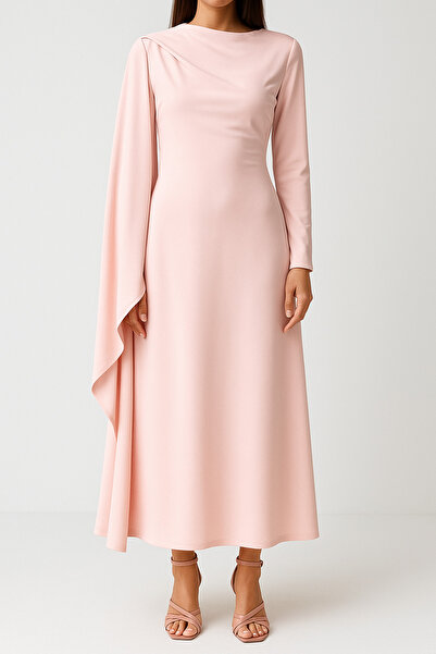 YUSERH Pudra Şal Detaylı Abiye Elbise