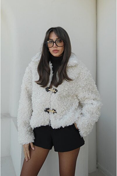 Havoş Ecru Hook and Loop Teddy Coat