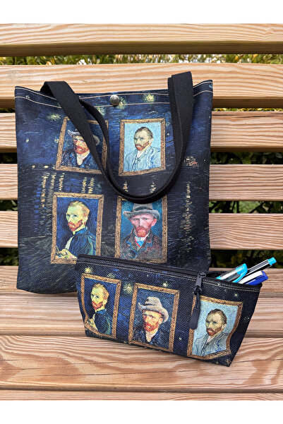 pamukcanta Vincent Van Gogh Kanvas Bez Çanta& Makyaj Çantası Yıkanabilir Meta...