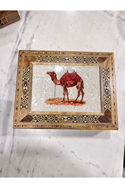 South house Wooden box with mother-of-pearl inlay, featuring a logo and image...