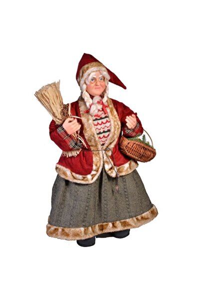 UnderShop Figurină decorativă Moș Crăciun (Doamnă), 61 cm, Roșu/Gri