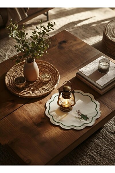 LİONYA DESİGN Vintage Rabbit Embroidered 30X30 Premium Duck Napkin – Liquid R...