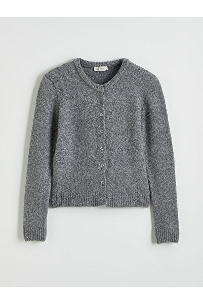 LC Waikiki Grey Crew Neck Wool Blend Women's Knitwear Cardigan from Patenth
