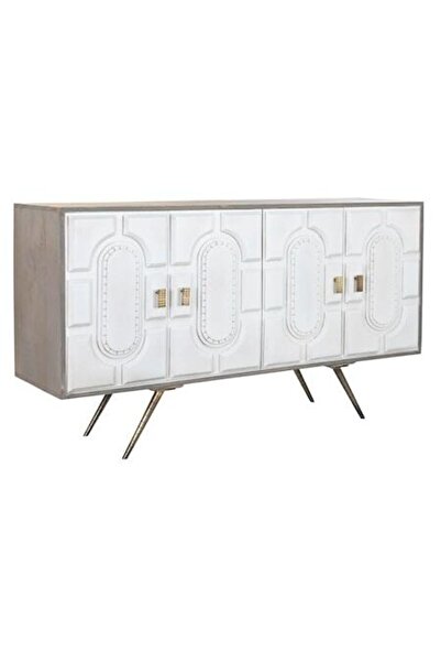 DKD Home Decor sideboard, metal and mango wood, 4 doors, 2 shelves, white/gra...