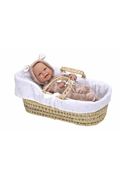 Arias Păpușa Zoe, 42 cm, plastic/răchită, 3 ani+, coș inclus