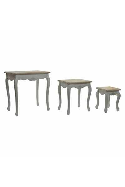 DKD Home Decor Set de 3 mese DKD Home Decor, lemn, alb, 60x40x61cm