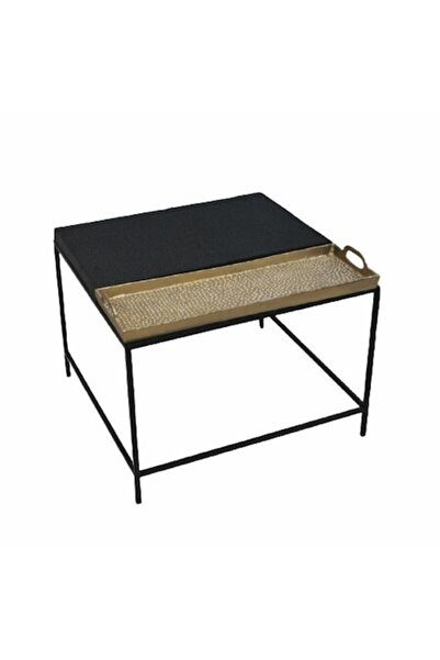 DKD Home Decor Side Table, Glam, Black and Gold Aluminium, 63x62x44 cm