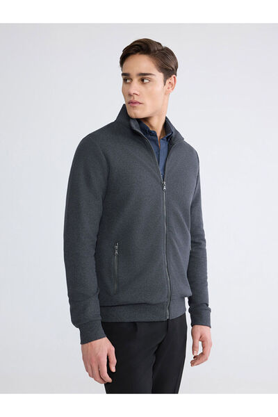 LC Waikiki Patenth anthracite standard fit Mock Neck men's zip-up sweatshirt