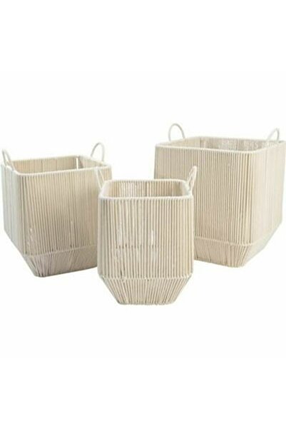 DKD Home Decor Set cutii depozitare, bumbac metalizat, bej, 3 piese, 37x37x45 cm