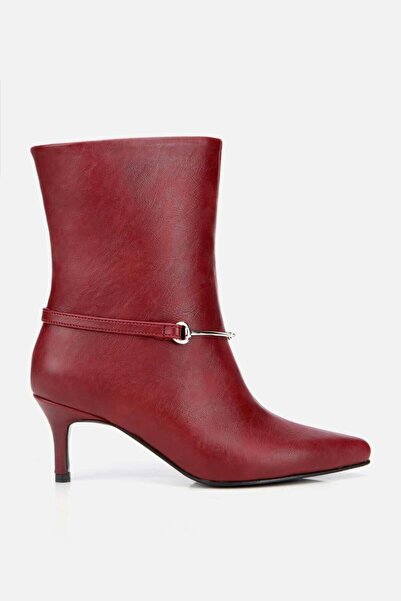 Yaya by Hotiç Kadın Bordo Kemer Detaylı Tokalı Bilekte Topuklu Bot