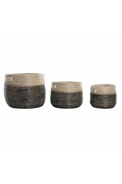 DKD Home Decor set coșuri - Iarbă de mare, gri, 37x37x40 cm, set de 3