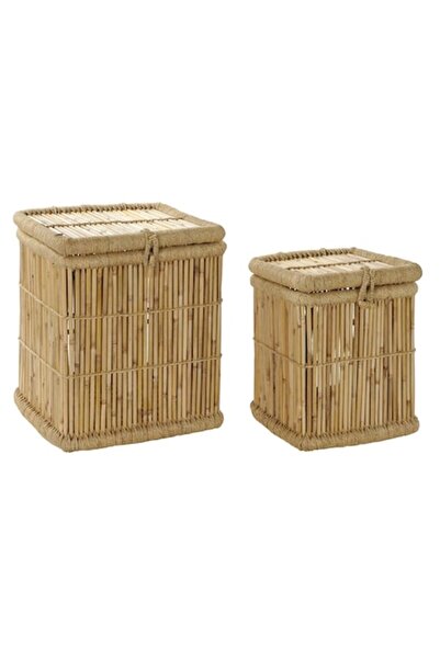 DKD Home Decor Set de 2 coșuri DKD Home Decor, bambus, 46x46x55 cm