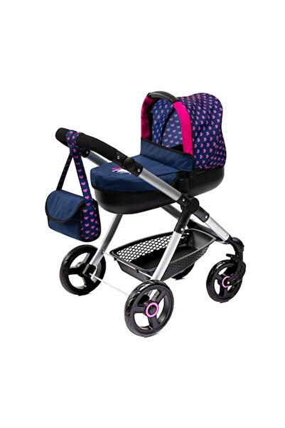 Bayer Cărucior pentru păpuși model 12654AA, albastru cu inimioare roz