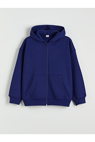 LC Waikiki Navy Blue Hooded Girls' Thick Zippered Sweatshirt