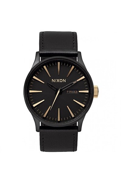 Nixon Sentry Leather Matte Black Gold 42mm 10ATM (A105-1041)