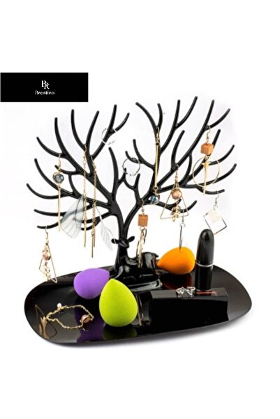 Brentino حامل مجوهرات مزخرف بتصميم غزال أسود لتنظيم سطح المكتب للقلادات والأق...