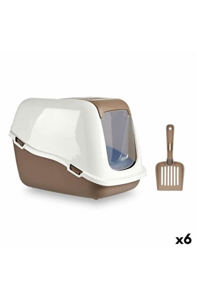 Mascow Litiere pentru pisici, plastic, alb/bej, set de 6, 39,7x57x39 cm