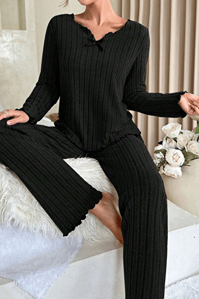 İntive Lingerie Set de pijamale de tranziție pentru femei, negru, cu mâneci l...