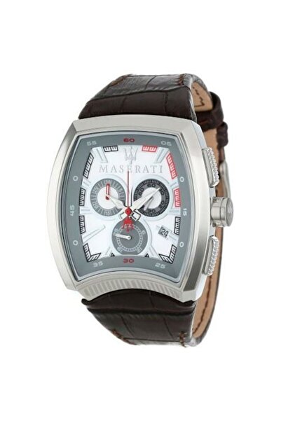 Maserati men's watch R8871605004, 42 mm, gray case, brown leather strap, 10 atm