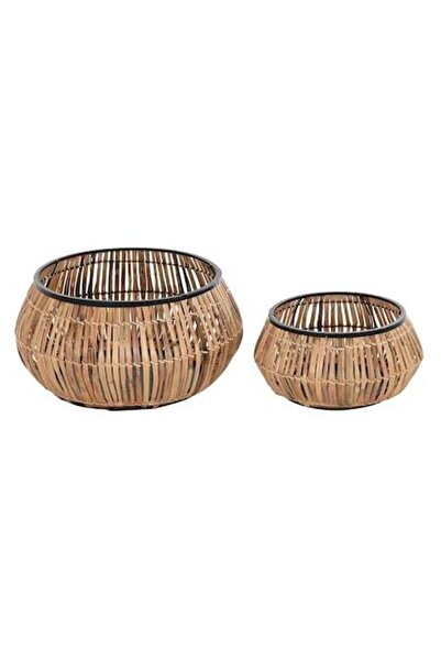 DKD Home Decor Set jardiniere, ratan metalic, negru, 50x50x25,4 cm