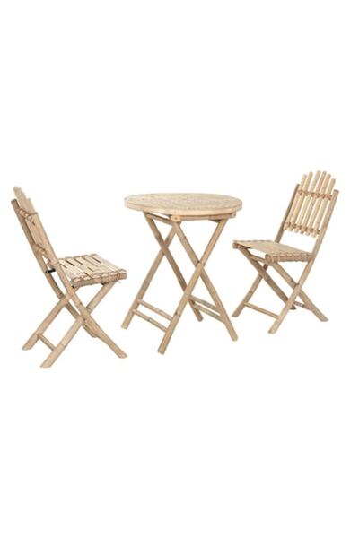 Home Esprit set mobilier de grădină, masă cu 2 scaune, bambus, 61x61x73 cm