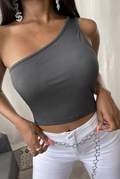 İntive Lingerie Women's Dark Gray One Shoulder Crop Bustier