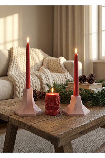Raw Home Yeni Yıl 3’lü Kırmızı Mum & Şamdan Seti–Çilek Kokulu Yılbaşı Silindi...