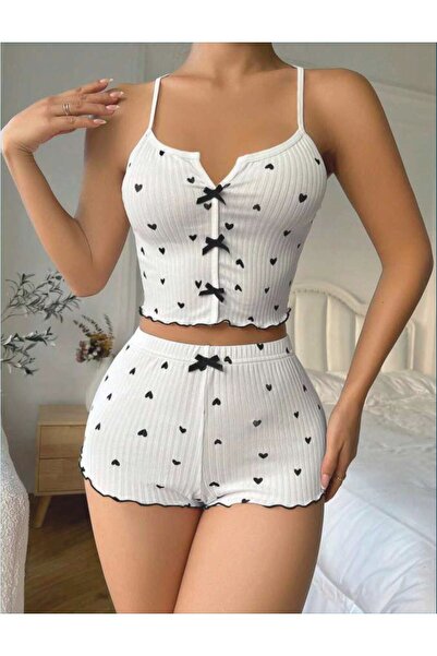 Modaley Giyim Set de acasă cu model din material subțire pentru femei cu pantaloni scurți