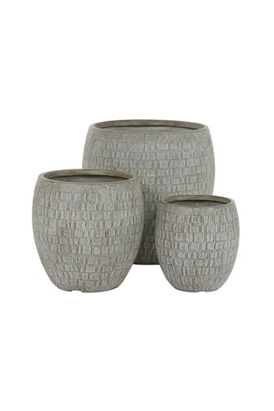 Home Esprit Set de 3 ghivece, fibră de sticlă magneziană, gri
