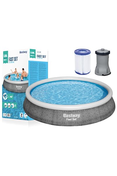 BESTWAY Piscină gonflabilă, aspect ratan, PVC, 396x84 cm, 7340 L, set complet