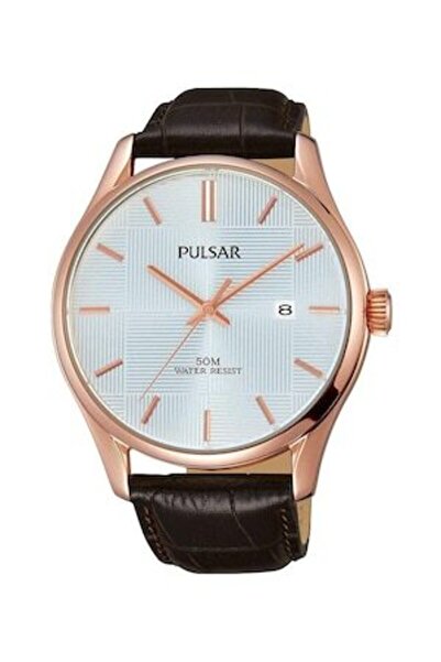 Pulsar Round Watch with Brown Leather Strap