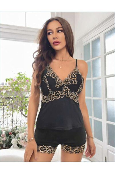 SİERNA Women's satin nightgown set with shorts