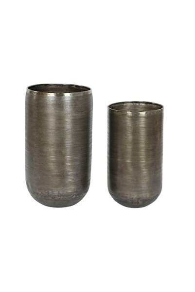 Home Esprit Set de 2 ghivece din aluminiu 34,5 x 36 x 63 cm auriu/argintiu