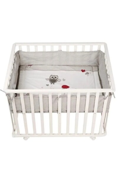 ROBA Pătuț pentru bebeluși 100x75 cm cu saltea Adam & Eule, 4 roți, lemn alb