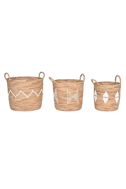 DKD Home Decor basket set, white & green, sizes 46x46x48; 43x40x40; 42x34x34 ...