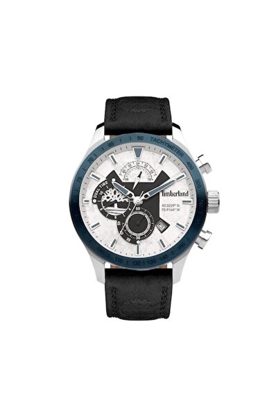 Timberland men's watch, 49 mm, gray case, black leather strap, 5 ATM water resistant