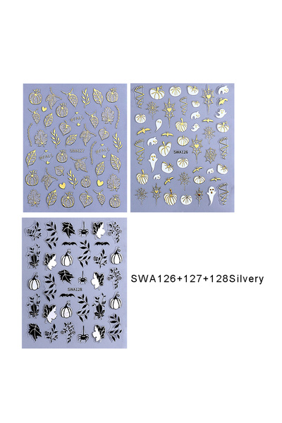 Choice SWA126 127 128Silver 3 قطع ملصقات أظافر الخريف ملصق ذهبي قرع شبح عنكبو...