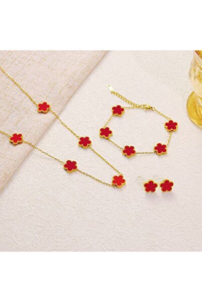 Choice مجموعة مجوهرات هدية نسائية مكونة من 3 قطع باللون الأحمر الداكن من قلاد...