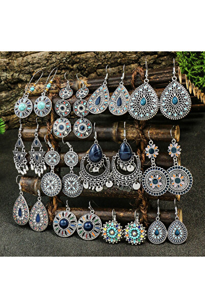 Choice X20231133 أقراط من سبيكة معدنية جديدة زرقاء مرصعة بالفيروز بتصميم بوهي...