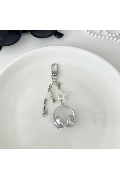 Choice سلسلة مفاتيح على شكل سماعة أذن لامعة A1 على شكل نجمة لطيفة وقلادة ميكر...