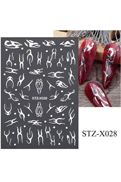 Choice ملصقات أظافر STZ-X028 ثلاثية الأبعاد بتصميم لهب فضي معدني برونزي من ال...