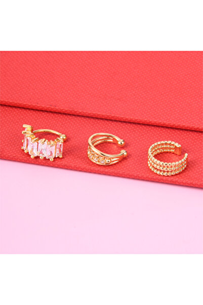 Choice Style1-Gold 3 قطع/مجموعة أقراط مشبك أذن للنساء أقراط أذن معدنية من الزركون على شكل غضروف على شكل حلقة