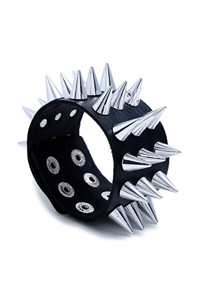 Choice سوار جلدي أسود من البلاستيك المدبب على طراز بانك روك