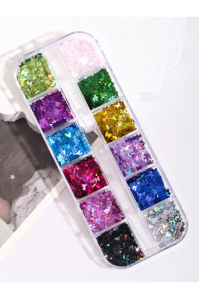 Choice 12se hudie 12 Grids Mixed Four Pointed Star Design Nail glitters Holog...