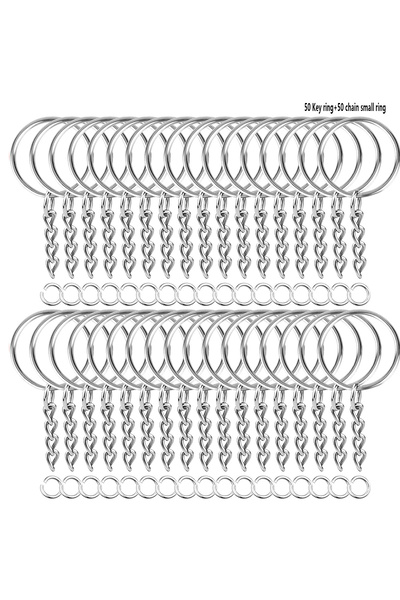 Choice مجموعة من 100 قطعة من حلقات المفاتيح المنقسمة الفضية مع سلسلة وحلقات ق...