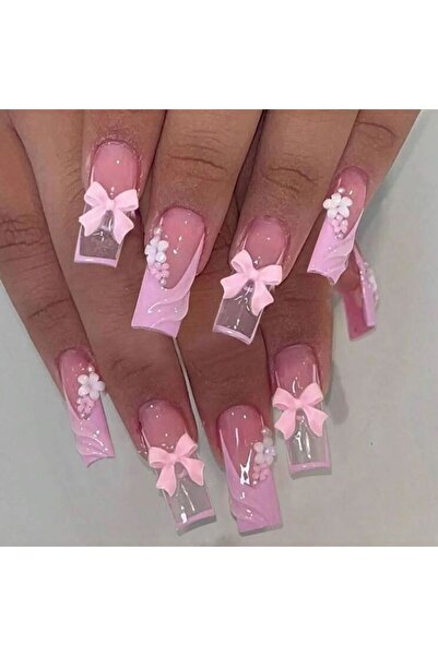 Choice 24 قطعة من الأظافر الصناعية الطويلة على شكل نعش، باللون الأحمر، فراشة ...