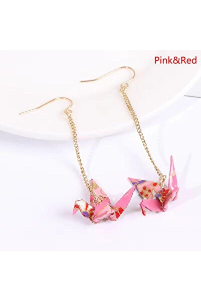 Choice أقراط كرانيش وردية حمراء، قطع صغيرة من أوريجامي، طيور الكركي، فن فلتكنست، ورق سينبازورو