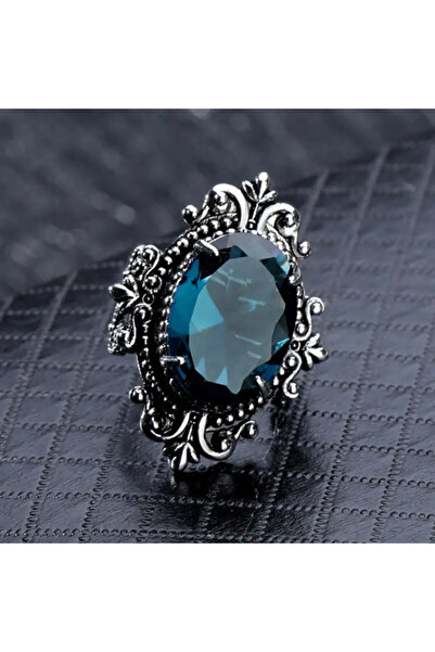 Choice 8 Q674 Huitan Aesthetic Pattern Big Oval Blue CZ Vintage Rings for Women Fancy Birthday Day Gift Uni